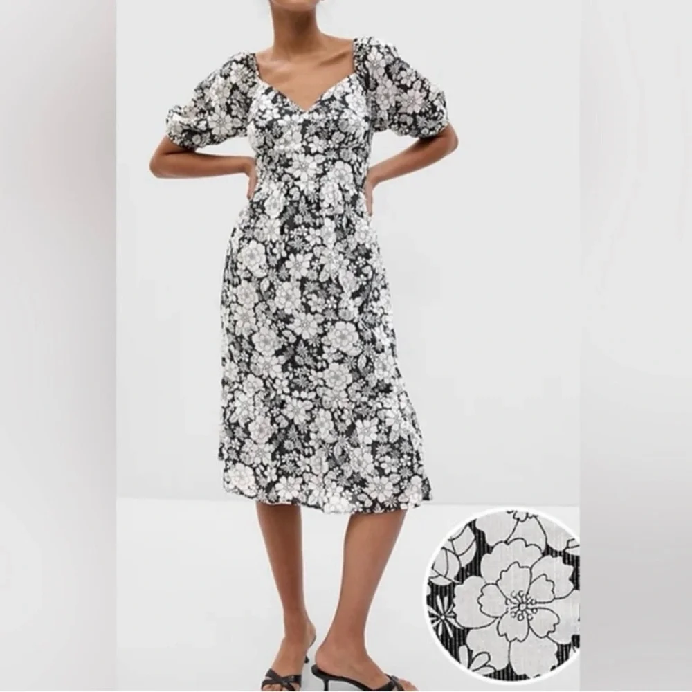 Gap Puff Sleeve Metallic Floral Midi Dress - Picture 1 of 12